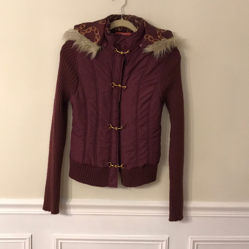Burgundy Jacket with faux fur hood
